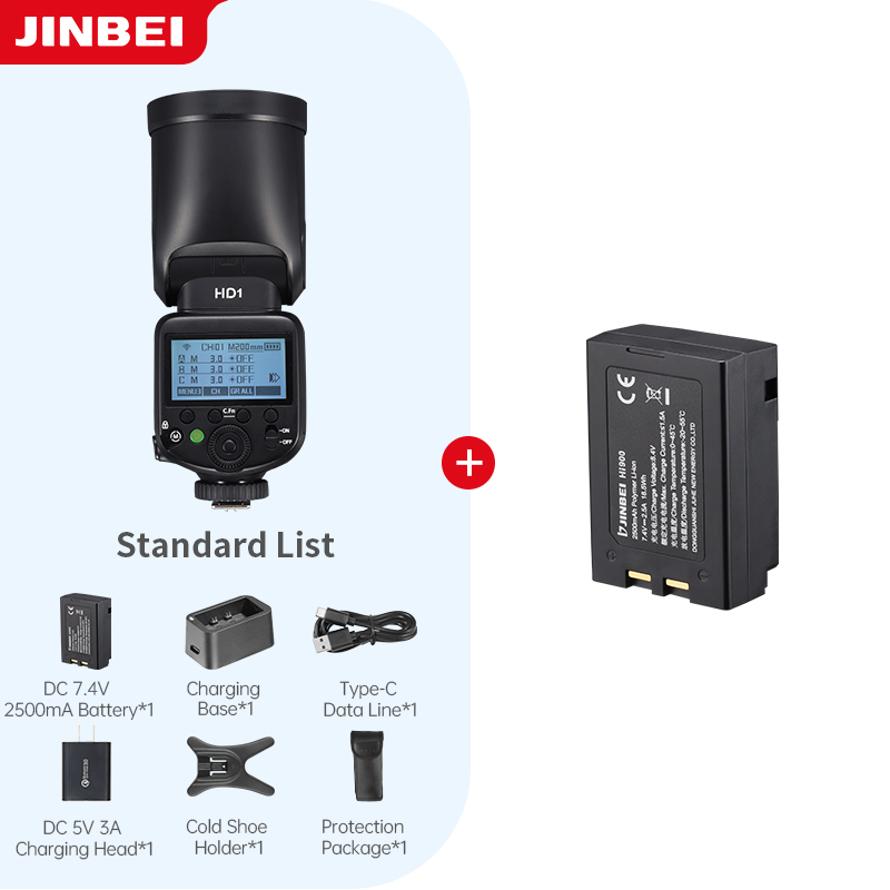 Photography Hd - JINBEI HD-1ラウンドヘッドHSSスピードライト屋外撮影カメラフラッシュライトリチウムイオンバッテリーキット（バッテリー付き）