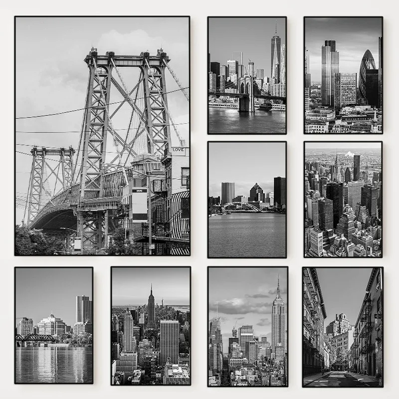 Photography Mapped - (2D キャンバス絵画) 白黒ニューヨーク市写真ポスター ニューヨーク地図 旅行キャンバス絵画 ウォールアート写真撮影用