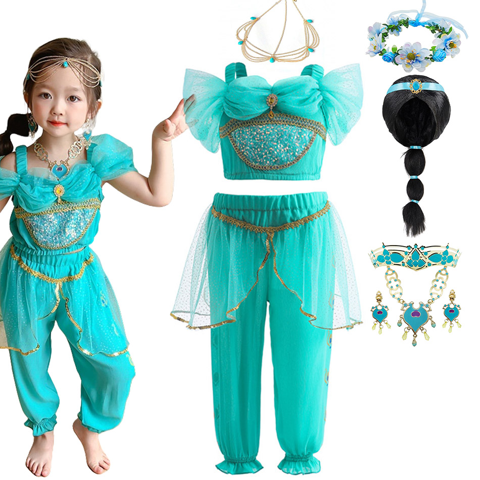 Photography Outfits - 女の子のためのジャスミンプリンセスセット,子供のための漫画のロールプレイング衣装,アラブプリンセス,PAエージェント写真服,豪華な衣装