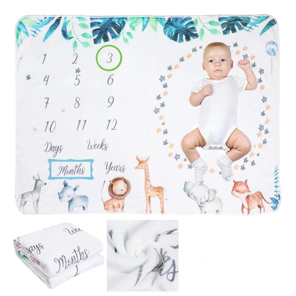 Photography Newborn - VIKAMA ベビー月齢成長記録ブランケット 新生児カレンダー 成長チャート 100日記念写真撮影用小道具ブランケット