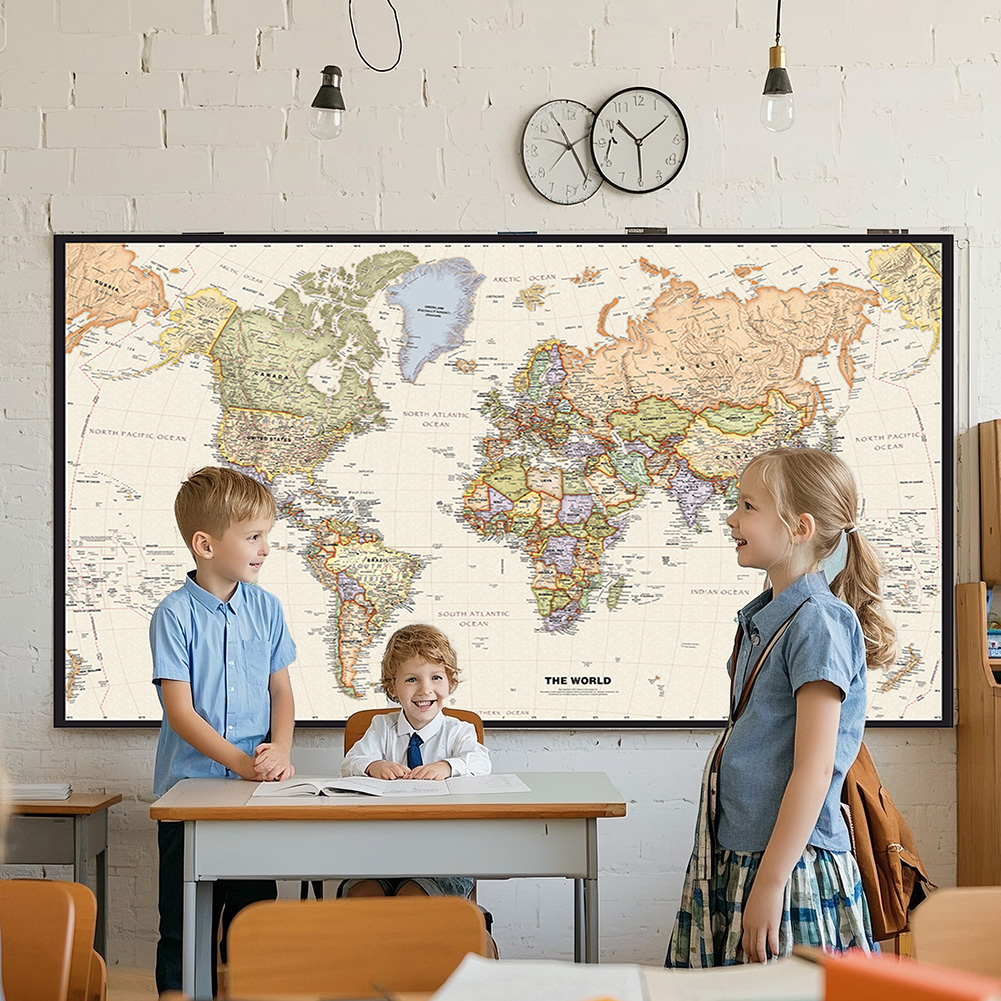Photography Mapped - 150 × 225 センチメートルレトロ世界地図写真撮影の背景ビニール非フレーム壁の装飾寝室学校オフィス家の装飾用品