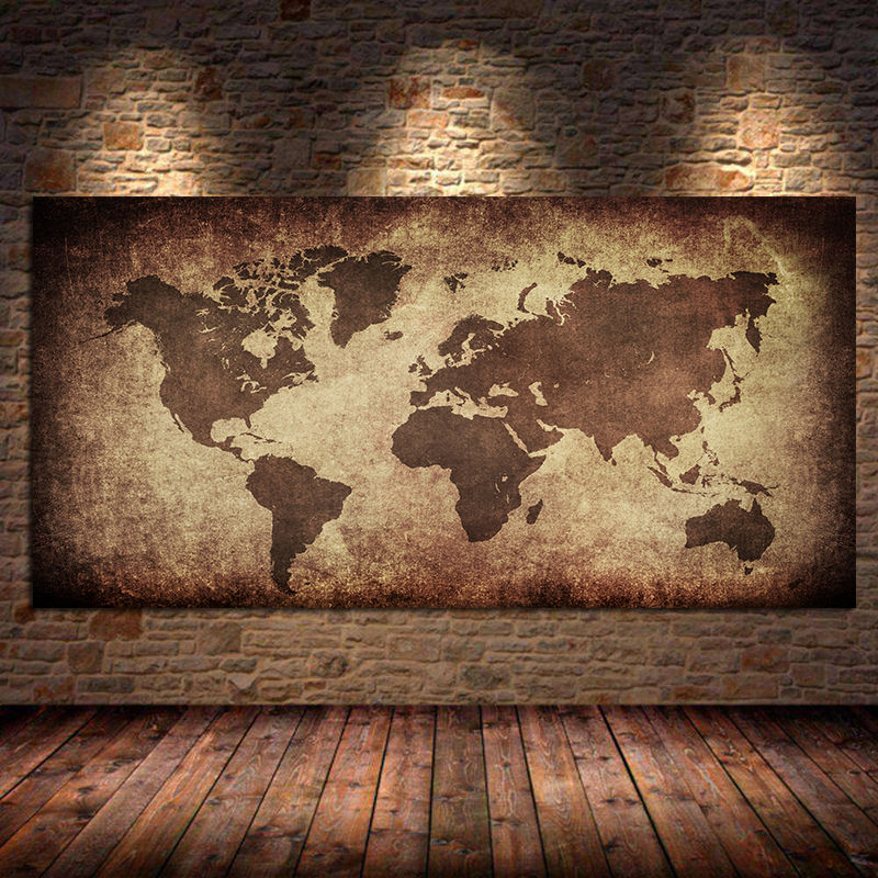 Photography Mapped - 世界地図のレトロなキャンバスのポスター,ヴィンテージの印刷された壁のカード,写真の背景,リビングルーム,家の装飾,フレームなし