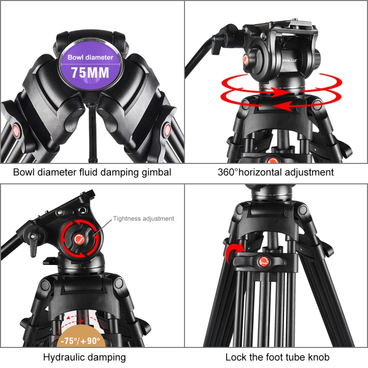 Puluz ヘビーデューティービデオカメラ用アルミ合金三脚、 - Fluid Head Tripod のレビューと価格