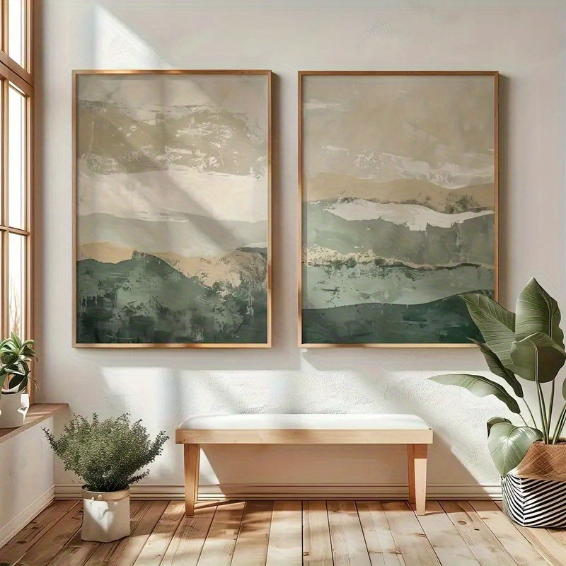 2 ピース/セット侘び寂び抽象幾何学キャンバスプリント緑の山 - Photography Geometry のレビューと価格