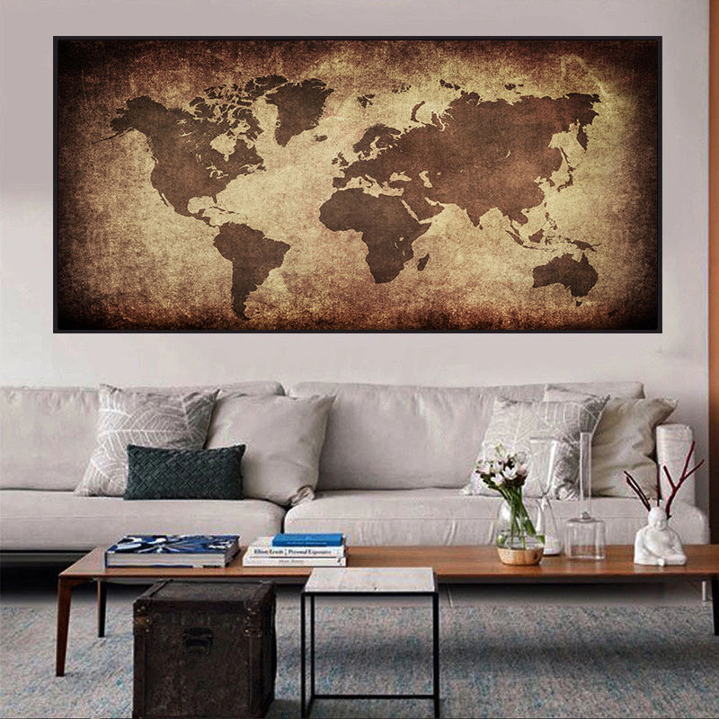 世界地図のレトロなキャンバスのポスター,ヴィンテージの印刷さ - Photography Mapped のレビューと価格